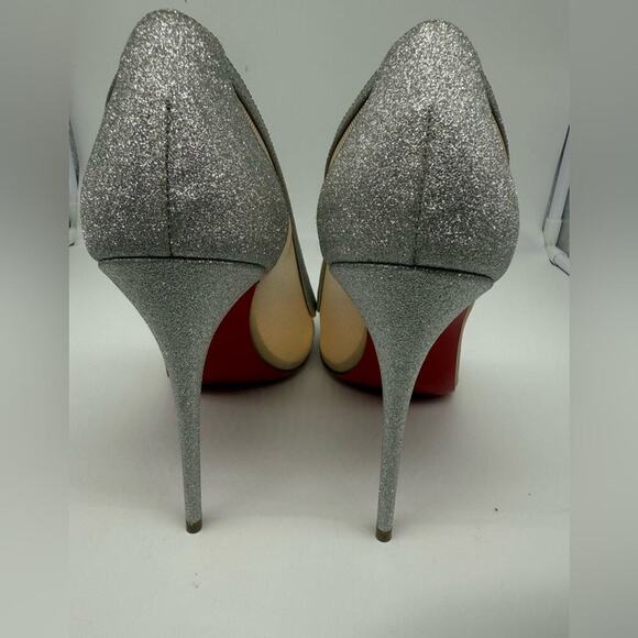 Christian Louboutin Silver Glitter Leather Mini Rete Galativi 100mm Pumps EU 42 - Picture 5 of 9